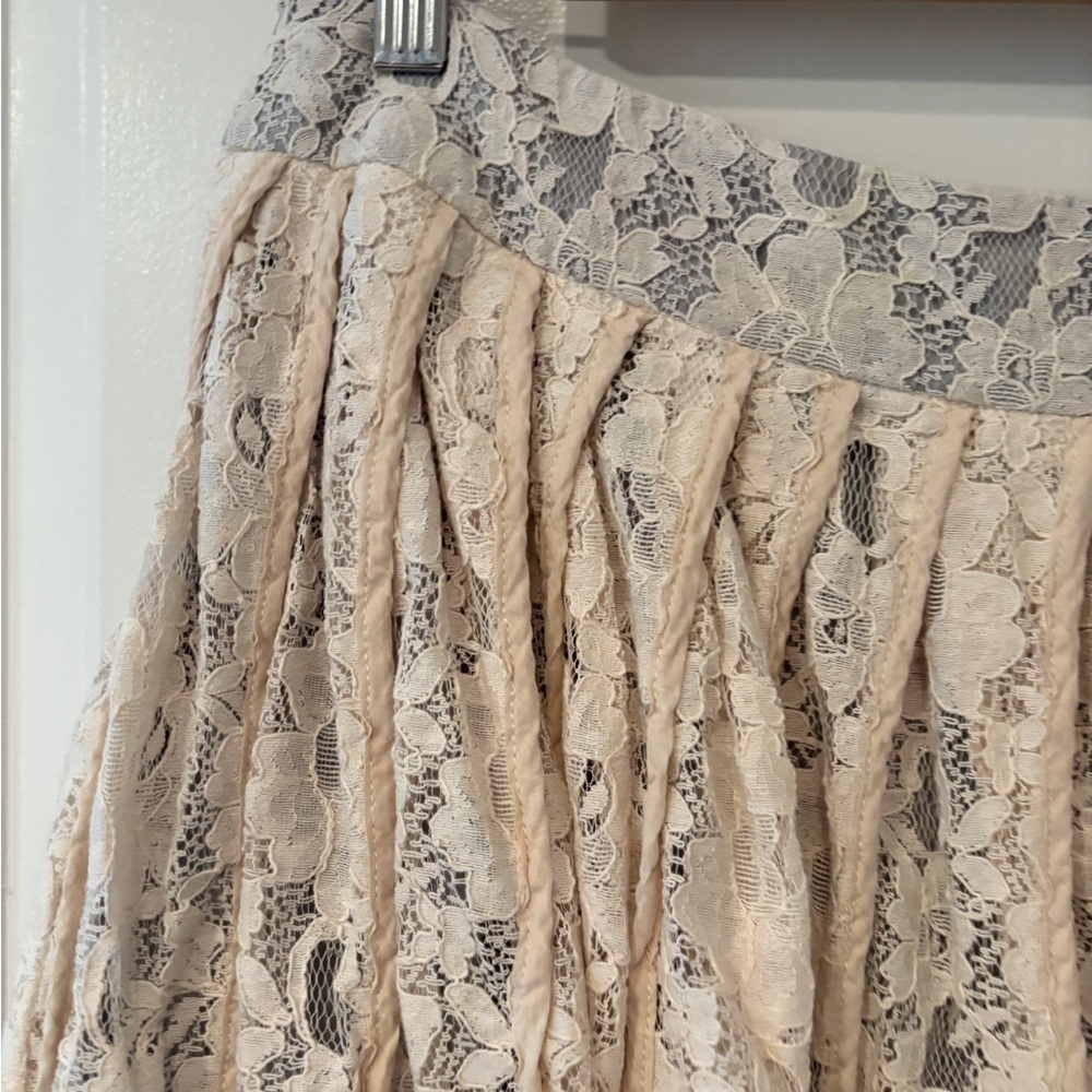 Sundance Ivory Lace Pleated Mini Skirt Cottagecore Romantic Feminine Size 8 - Picture 4 of 13